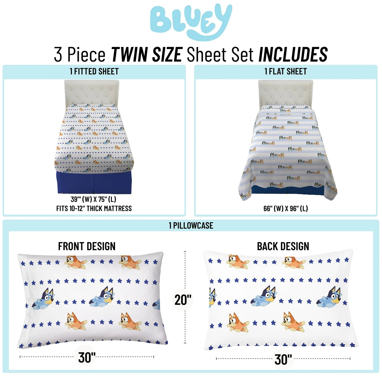 Bluey 3 Piece Twin Sheet Set